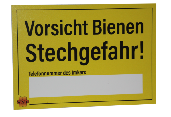 Warnschild "Vorsicht Bienen" mit Feld für Telefonnummer