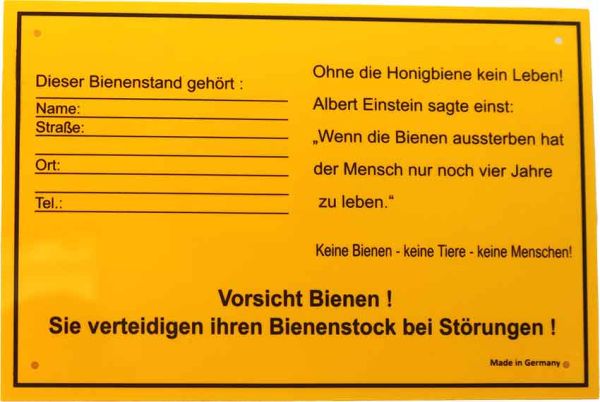 Warn- und Infoschild Bienenstand